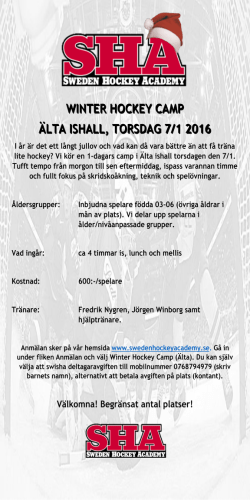WINTER HOCKEY CAMP ÄLTA ISHALL, TORSDAG 7/1 2016 I år är