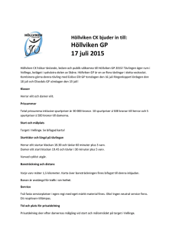 Inbjudan HCK GP den 17 juni 2015 i Vellinge 2015