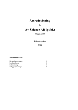 Årsredovisning A+ Science AB (publ.)