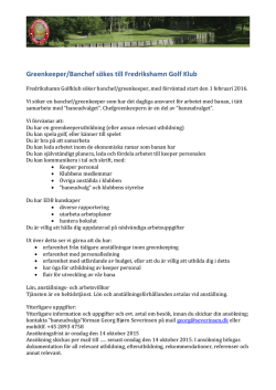 Fredrikshamns Golfklubb söker Greenkeeper/Banchef