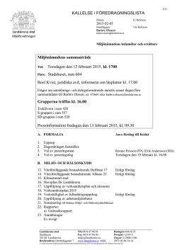 KALLELSE / FÖREDRAGNINGSLISTA Miljönämndens