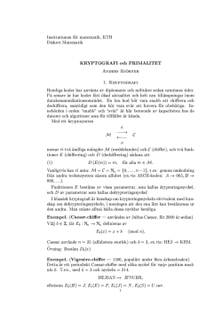 Kryptografi och primalitet - Personliga hemsidor på KTH