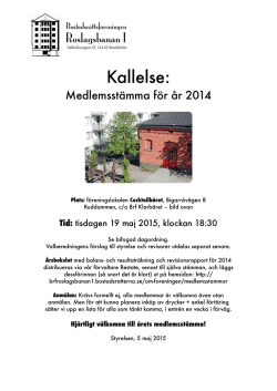 Medlemsstämma 2015-05-19 Kallelse och dagordning