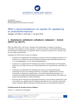 PRAC recommendations for PI update - Apr 2015