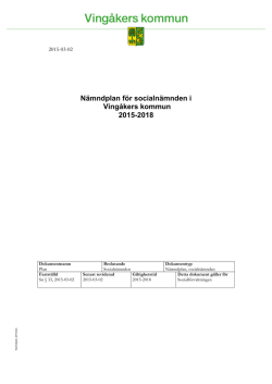 Nämndplan för socialnämnden i Vingåkers kommun 2015-2018