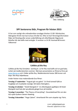 SPF Seniorerna Skår, Program för hösten 2015