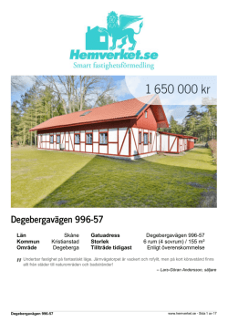 Page 1 " Degebergavägen 996-57 Län Skåne Gatuadress