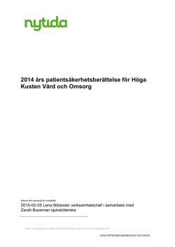 2014 års patientsäkerhetsberättelse för Höga Kusten Vård