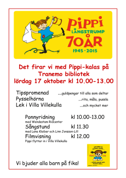 Det firar vi med Pippi-kalas på Tranemo bibliotek lördag 17 oktober