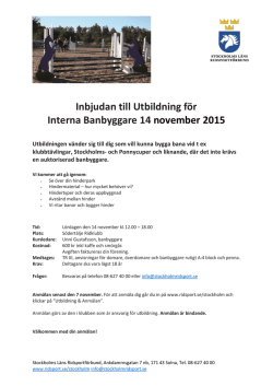 Inbjudan till Utbildning för Interna Banbyggare 14 november 2015