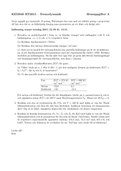 KEM040 HT2015 – Termodynamik Hemuppgifter A