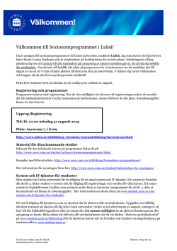 Välkomstbrev HT 2015 Luleå - Institutionen för socialt arbete