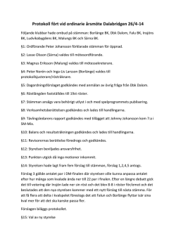 Protokoll fört vid ordinarie årsmöte Dalabridgen 26/4-14