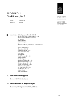 Protokoll från direktionens sammanträde 18 mars 2015