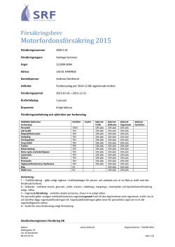 Motorfordonsförsäkring 2015 - Stockholmsregionens Försäkring AB