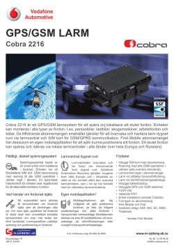 Produktblad Cobra 2216 - Ingeniörsfirman M.Sjöberg AB