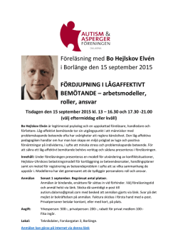 Föreläsning med Bo Hejlskov Elvén i Borlänge den 15 september