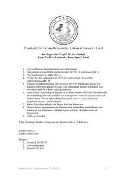 Medlemsmöte 20150423 - Läkaresällskapet i Lund