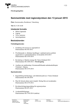 Sammanträde med regionstyrelsen den 13 januari 2015