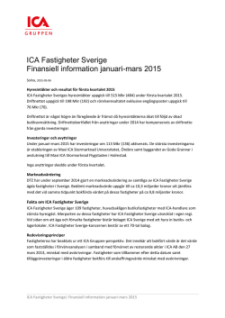 ICA Fastigheter Sverige Finansiell information januari