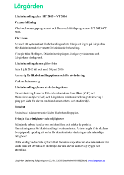 Likabehandlingsplan HT 2015 – VT 2016