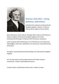 Rosenius 1816-2016 – teolog, författare, själavårdare.