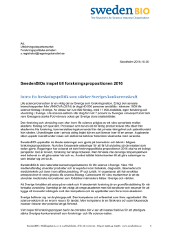 SwedenBIOs inspel till forskningspropositionen 2016
