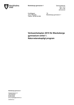 Verksamhetsplan 2015 för Blackebergs gymnasium enhet 1