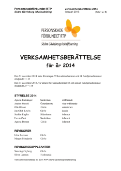 Verksamhetsberättelse för 2014, RTP södra Gävleborgs lokalförening