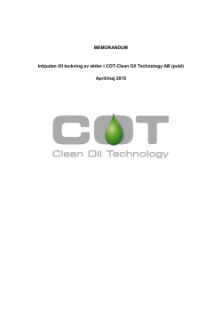 Memorandum Clean Oil Technology AB