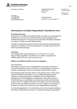 Information om höjd trängselskatt i Stockholm 2016