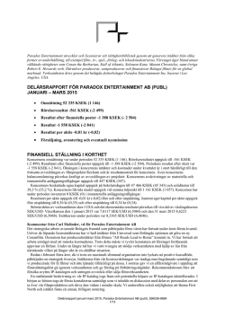 Delårsrapport jan-mars - Paradox Entertainment