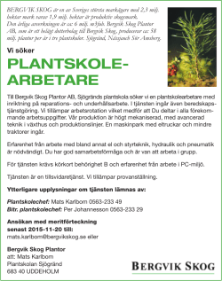 PLANTSKOLE- ARBETARE