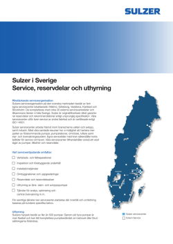 Sulzer i Sverige Service, reservdelar och uthyrning