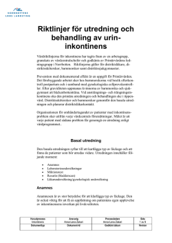 Riktlinjer för utredning och behandling av urininkontinens