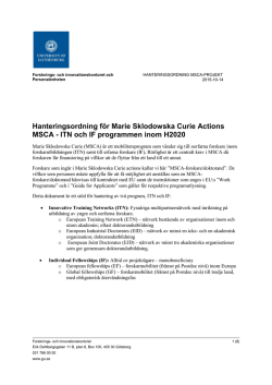 Hanteringsordning för MSCA ITN-/IF-program