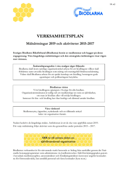 Verksamhetsplan 2015 - 2019 - Sveriges Biodlares Riksförbund