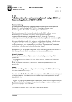 § 85 Tekniska nämndens verksamhetsplan och budget