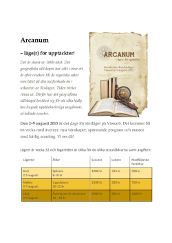 Inbjudan till sommarläger Arcanum 2015