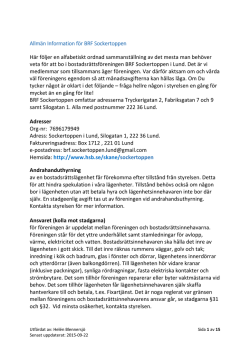 20150922 Allmän information för BRF Sockertoppen