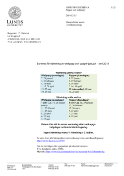 Schema för hämtning av wellpapp och papper januari – juni 2015