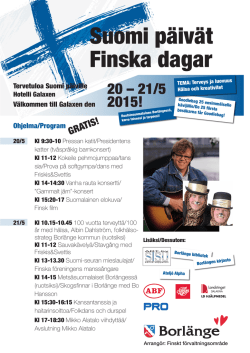 Affisch med program för Finska dagar på Galaxen i Borlänge