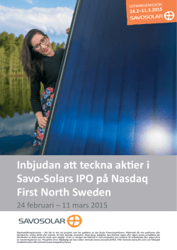 Inbjudan att teckna aktier i Savo-Solars IPO på Nasdaq