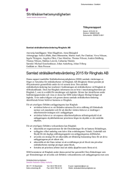 Samlad strålsäkerhetsvärdering 2015 för Ringhals AB