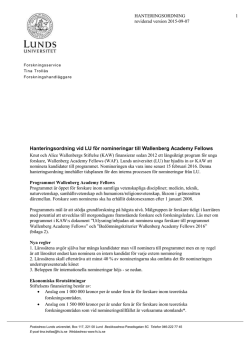 Hanteringsordning vid LU för nomineringar till Wallenberg Academy
