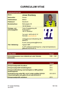 CV för Jonas Granberg - Thulin Projektledning AB