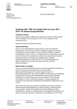 Underlag inför ”Mål och budget 2016 och plan 2017