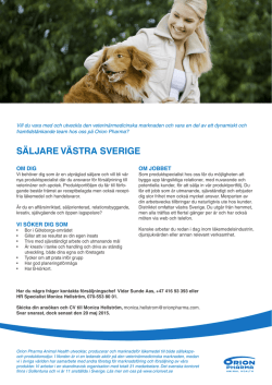SÄLJARE VÄSTRA SVERIGE - Orion Pharma Animal Health