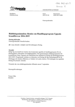 Remiss om Handlingsprogram Uppsala brandförsvar 2016-2019