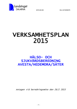 VERKSAMHETSPLAN 2015 - Landstinget Dalarna